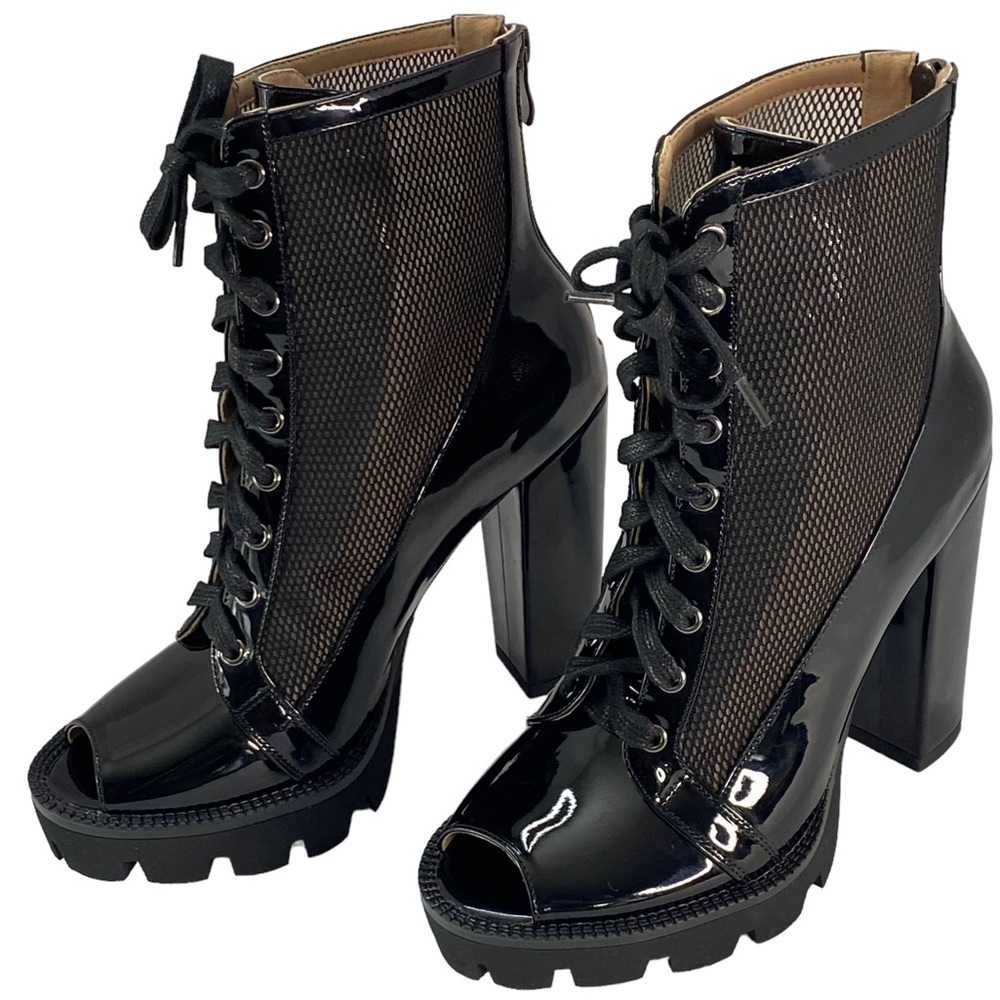 Wetkiss Glossy Black Platform Boots - Picture 12 of 16